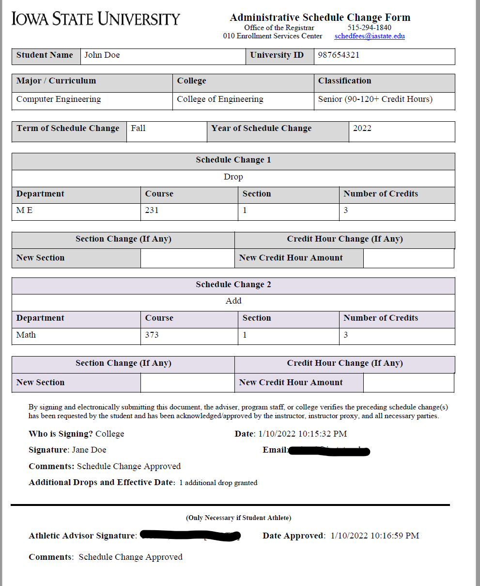 Administrative Schedule Change Form Tutorial | The Office of the Registrar | Iowa State University